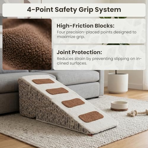 Laifug Pet Dog Stairs for Small Dogs 16.5" H, 2 in 1 Transformable 3-Step Pet Stairs and Dog Ramp for Couch (13-20 in), Beige Adjustable Pet Steps with Non-Slip Waterproof Cover - size: 2 in 1 15.7"x26.7"x16.5"（3-layer ）