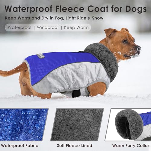 Petglad Dog Coat, Waterproof Ripstop Dog Winter Jacket with Leash Hole, Reflective Adjustable Warm Pet Fleece Snow Sweater for Small Medium Large Dogs - Blue, S - color: Blue, size: S