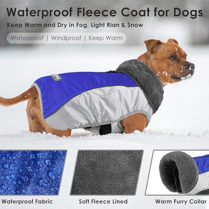 Petglad Dog Coat, Waterproof Ripstop Dog Winter Jacket with Leash Hole, Reflective Adjustable Warm Pet Fleece Snow Sweater for Small Medium Large Dogs - Blue, 3XL - color: Blue, size: 3XL
