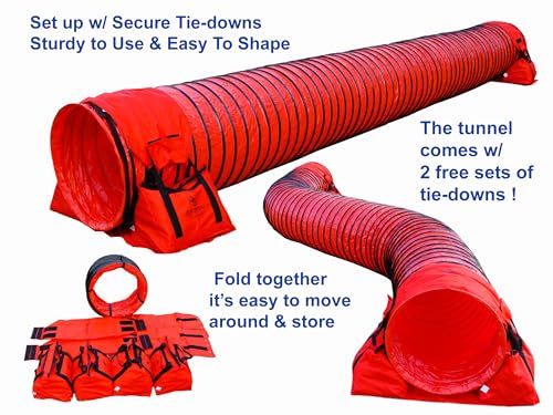 20' Heavy Duty Dog Agility Tunnel with 2 Sets of Tiedown System, Competition & Training, Multiple Colors, 2 Lengths (Red) - color: Red