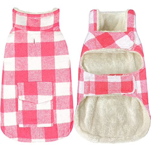 Malier Dog Winter Coat, Classic Plaid Fleece Dog Cold Weather Coats Dog Jacket with Pocket, Windprood Warm Dog Coat Vest Winter Pet Clothes Apparel for Small Medium Large Dogs (Pink, X-Large) - color: Pink, size: X-Large