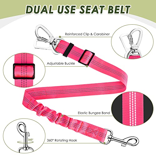 SlowTon Dog Seatbelt, 2 Pack Dog Seat Belt Car Leash Adjustable Elastic Bungee Buffer Heavy Duty Nylon Reflective Pet Safety Tether Connect to Dog Harness for Travel Riding in Vehicle (Daul Clip, FL) - color: Fluorescent pink