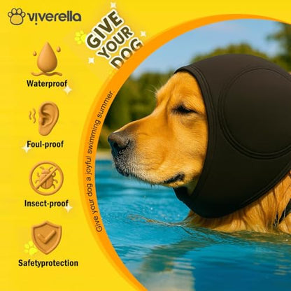 Dog Ear wrap Calming Hoodie Ear Wraps, Comfortable Quiet Ears Cover Muffs Plug Waterproof & Adjustable Dog Head Wrap Bonnet for Noise Protection Firework Grooming Bathing Anxiety Thunderstorms - size: Medium