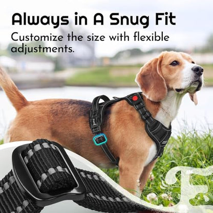 Eagloo Dog Harness for Large Dogs, Easy Wearing with 3 Quick-Release Buckles, Adjustable No Pull Pet Harness with MOLLE System, No Choke Reflective Vest with Control Handle, Black, L - color: Black, size: Large