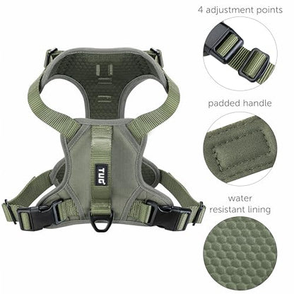 TUG Dog Harness with 2 Leash Connection Points | Adjustable, Padded, Lightweight | Handle on Back | No-Pull Front Clip (Large, Green) - color: Green - Basic Harness, size: Large