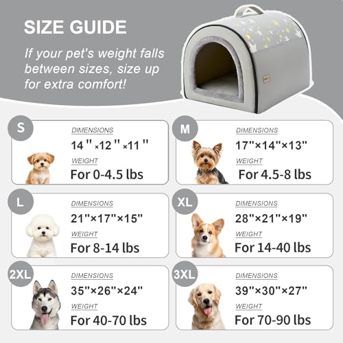 Jiupety Indoor Dog House, 2-in-1 Portable Foldable House Bed with Cover, Pet Tent & Cave Bed for Medium Dogs, XL(28"×21"×19"), Up to 40 Lb, Grey - style: XL