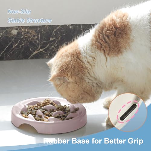 Slow Feeder Bowl for Cats and Small Dogs,Cilkus Fish Pool Design, Fun Interactive Bloat Stop Puzzle Feeder Bowl Healthy Eating Diet Made of Melamine Food Grade Material Dishwasher Safe (Pink) - color: Pink