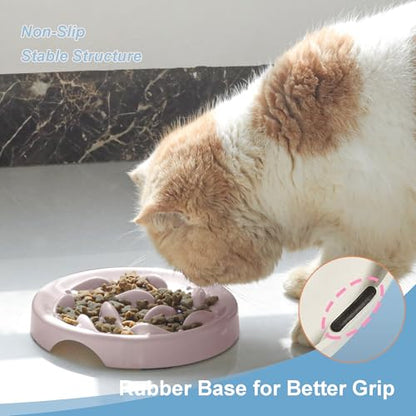 Slow Feeder Bowl for Cats and Small Dogs,Cilkus Fish Pool Design, Fun Interactive Bloat Stop Puzzle Feeder Bowl Healthy Eating Diet Made of Melamine Food Grade Material Dishwasher Safe (Pink) - color: Pink