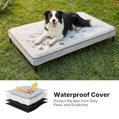 Veehoo Elevated Dog Bed with Waterproof Cushion Mat, Cooling Raised Dog Beds with Padded Top, Washable Outdoor Dog Bed, Orthopedic Pet Cot for Indoor & Outdoor, Medium Dog Bed 35.5" x 25", Dark Grey - size: 35.4"L x 25.2"W x 7.1"Th