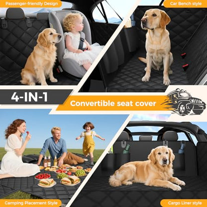 Dog Car Seat Cover for Back Seat,100% Waterproof Scratch Proof Nonslip Seat Cover,600D Heavy Duty Scratch Soft Dog Hammock for Car for Cars Trucks and SUVs Black