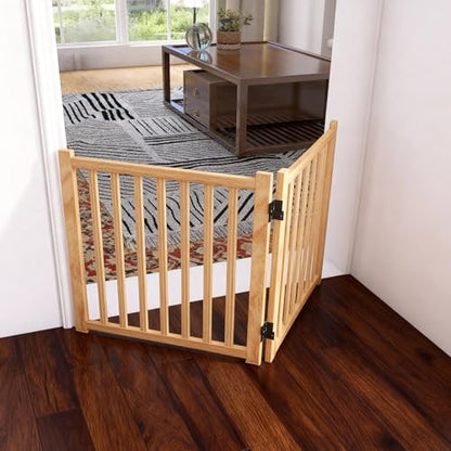 Wooden Freestanding Dog Gates,23" H Foldable Wood Pet Gate Indoor, No-Painted Puppy Gate for Doorways, Stairs, 23" Height-2 Panels - size: 【2 Panels】H:23''