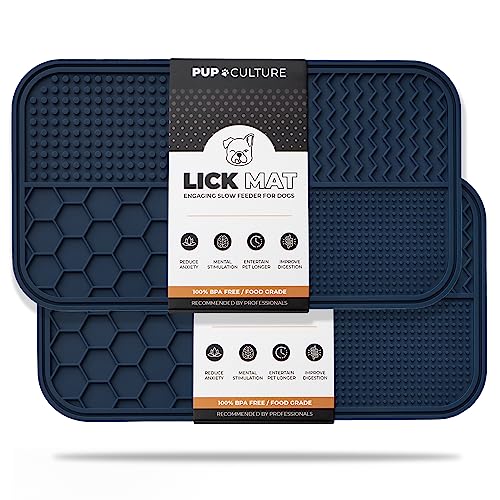 Pup Culture Dog Lick Mat for Dogs (2 Pack), Feeding Pad for Anxious Pets Plus 4 Different Puzzles for Mental Stimulation for Dogs - Supports Mental, Dental, and Digestive Health - Heavy Duty - color: Navy, size: 2 Pack