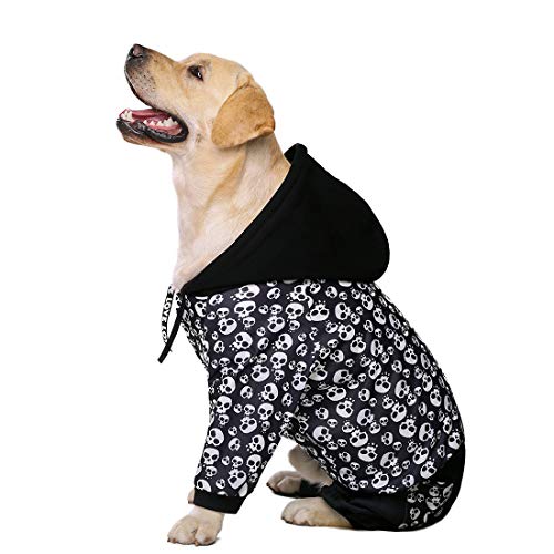 Halloween Skeleton Dog Costume Sweatshirt with Pocket Winter fleeced Dog Hoodie for Medium Large Dogs - Pullover Pullover Hooded Sweatshirt Black - color: Black Skull, size: 36(Chest 37.80'',Back 28.35'')