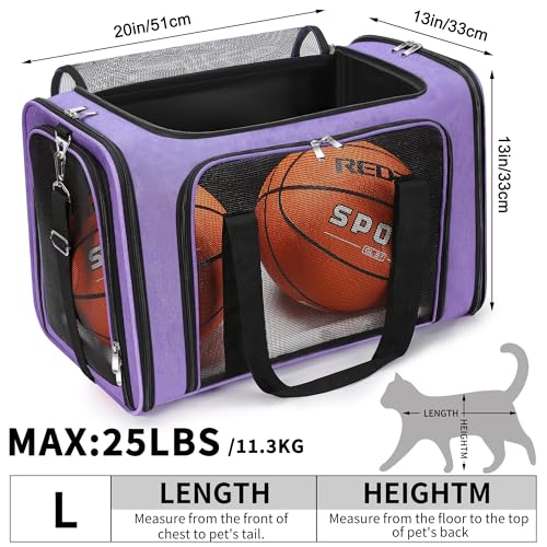 Soft-Sided Cat/Dog/Pet Carrier, Collapsible Pets Travel Carriers for Big Cats/Small Dogs with Shoulder Strap & Removable Mat, Mesh Puppy Carry Bag, Up to 25 Lbs(Purple) - color: Purple, size: 20"L x 13"W x 13"H