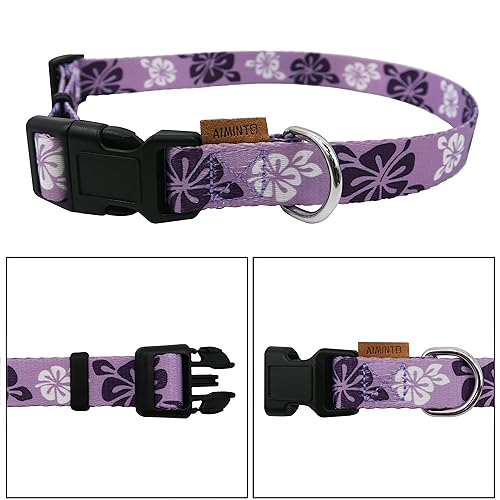 Dog Collar, Cute Floral Pattern, Soft and Adjustable Collar with Quick Release Buckle (M (Neck 14-24", Width 3/4"), Hawaiian Purple) - color: Hawaiian Purple, size: M (Neck 14-24", Width 3/4")