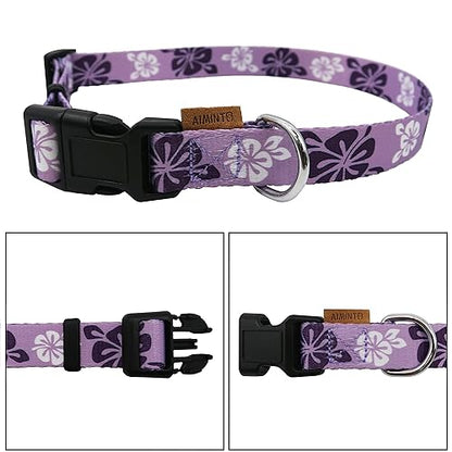 Dog Collar, Cute Floral Pattern, Soft and Adjustable Collar with Quick Release Buckle (M (Neck 14-24", Width 3/4"), Hawaiian Purple) - color: Hawaiian Purple, size: M (Neck 14-24", Width 3/4")