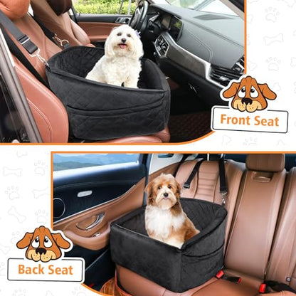 NEEZUKAR Dog Car Seat for Small Medium Dogs,Detachable Washable Dog Booster Seat Under 30lbs, Pet Car Seat Travel Bed with Storage Pockets and Dog Safety Belt (Black) - color: Black