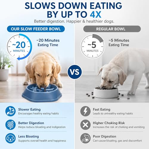 Slow Feeder Bowl for Small & Medium Cats & Dogs - Durable Slow Feeding Bowl with Non-Slip Base - Anti-Choking Puzzle Food Bowl for Dogs That Helps Mental Stimulation & Reduces Fast Eating-Blue - color: Blue