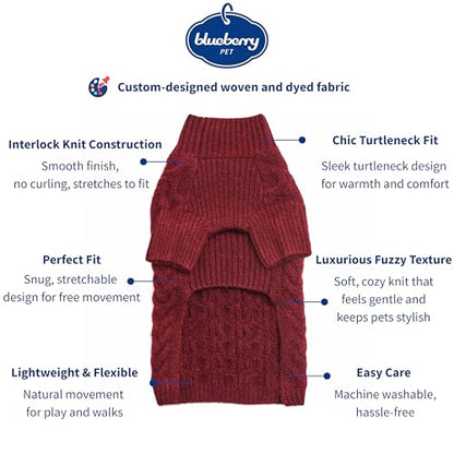 Blueberry Pet Classic Fuzzy Textured Knit Pullover Turtle-Neck Dog Sweater in Burgundy Red, Back Length 10", Pack of 1 Clothes for Dogs - color: Burgundy Red, Turtle-neck, size: 10 inch