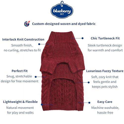 Blueberry Pet Classic Fuzzy Textured Knit Pullover Turtle-Neck Dog Sweater in Burgundy Red, Back Length 16", Pack of 1 Clothes for Dogs - color: Burgundy Red, Turtle-neck, size: 16 inch