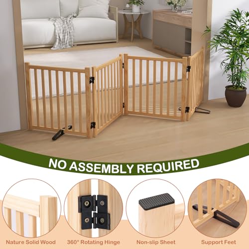 Freestanding Dog Gate Indoor, 23" H Wooden Foldable Dog Gates, No-Painted Portable Puppy Gate for Doorways Stairs- 4 Panels - size: 【4 Panels】H:23''