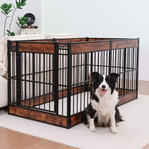 Dog Playpen, 35.4" Height Dog Pen Indoor, Heavy Duty, Safe and Sturdy, Furniture Style Puppy Pen - color: Rustic Brown, style: 6 Panels (35.4" High)