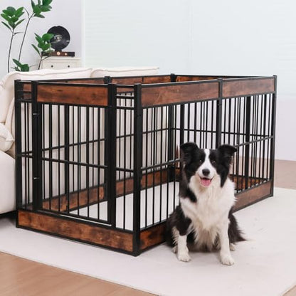 Dog Playpen, 35.4" Height Dog Pen Indoor, Heavy Duty, Safe and Sturdy, Furniture Style Puppy Pen - color: Rustic Brown, style: 6 Panels (35.4" High)