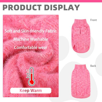 KOOLTAIL Small Dog Sweater, Fuzzy Thick Super Soft Warm Dog Winter Sweater Turtleneck Pullover for Cold Weather, Classic Cable Knitwear, Fleece Pet Fall Clothes Coats Puppy Cats Girls Female Pink S - color: Deep Pink, size: Small
