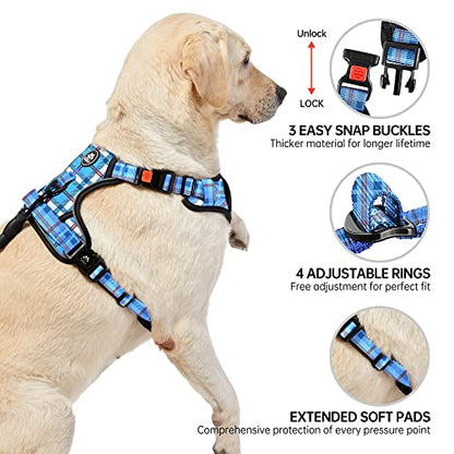 NESTROAD No Pull Dog Harness with Leash, Reflective No Choke Pet Vest Harness,Adjustable Soft Padded Dog Harness with Easy Control Handle for Small Dogs(Checkered Blue,Small) - color: Checkered Blue, size: 【S】neck 11-15" chest 15-21"