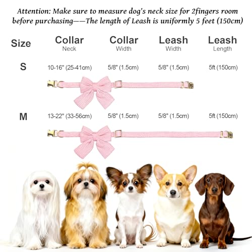 Dog Collar and Leash Set with Bowtie, Soft & Cute Puppy Collar, Cotton Puppy Collar with Adjustable Metal Buckle for Small, Medium Dog (Yellow, Size M: Neck 13"-22") - color: Yellow, size: M: Neck 13"-22" Leash 5 FT