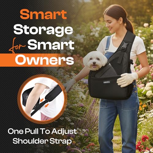 Small Dog Sling Carrier Bag, Hands-Free Dog Carrier Sling with Safety Buckle, Breathable Mesh, Adjustable Strap, Padded Back, Storage Pockets, Pet Carrier for Dogs, Cats, Puppies up to 8–10 lbs - color: Black