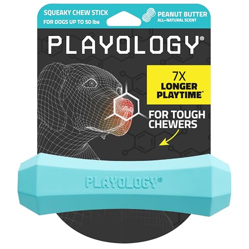 Playology Dog Toys | Squeaky Chew Stick for Dogs | Peanut Butter Scented Medium Fetch Toy | Squeaky Dog Chew Toys - size: Medium, style: Peanut Butter