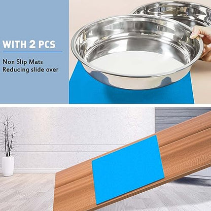 Shallow Dog Food Bowls, Non Slip Food Grade Stainless Steel Bowls for Large Dogs - Interior Size (Dia:10.6" xHeight 2.0") Hold 8 Cups / 2 Quart (2 Packs)