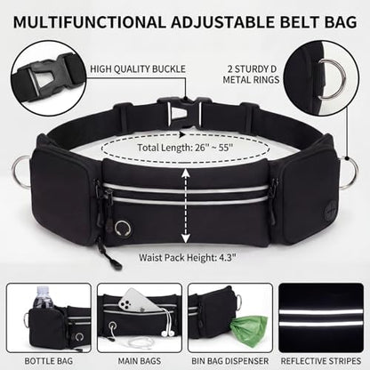 Hands Free Dog Leash 3 Zipper Pounchs with Reflective Strips Poop Bag Dispenser,Waterproof Dog Walking Belt,Dual Handles and Durable Bungee,Waist Leash for Dog Walking,Jogging and Running - color: Green