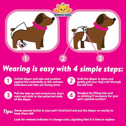 Bodhi Dog Disposable Female Dog Diapers - Super Absorbent Dog Diapers for Female Heat Cycle - Adjustable Fit Pee Wraps for Potty Training, Moisture Control & Wetness Indicator - Large (20 Count) - size: Large (Pack of 20)