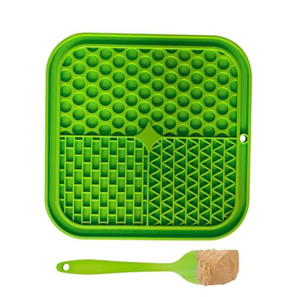 Dog Lick Mat 2-Pack (Orange & Green) with Spatulas – Silicone Licking Pads for Dogs & Cats, Peanut Butter Slow Feeder, Strong Suction, Anxiety Relief for Bath & Grooming, Dishwasher-Safe