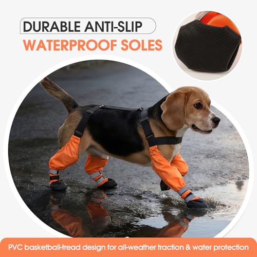 Pezluxe Dog Suspender Boots, Waterproof Anti-Slip Dog Rain Boots with Adjustable Strap for Small Medium Large Dogs, Reflective Paw Protector Pet Shoes for Outdoor Walking, Rain Snow Hiking, Orange, XS - size: XS