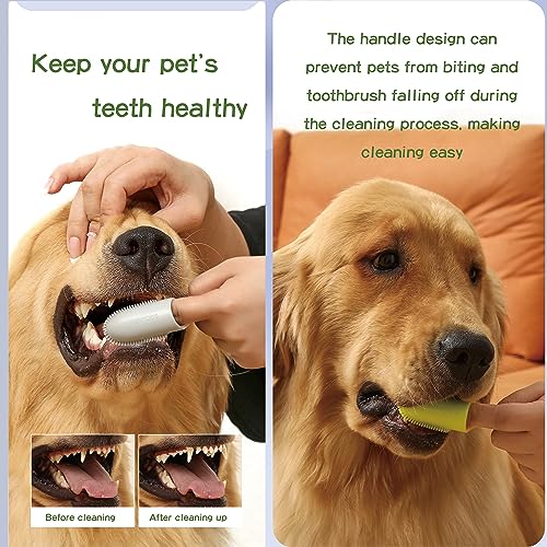 180ºPet Finger Toothbrush Extension Handle Dog Tooth Brushing Kit with Food Grade Silicone Easily Clean Teeth Dirt Convenient Cleaning for Dogs Cats Pets（3Pcs 3color）