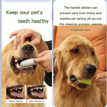 180ºPet Finger Toothbrush Extension Handle Dog Tooth Brushing Kit with Food Grade Silicone Easily Clean Teeth Dirt Convenient Cleaning for Dogs Cats Pets（3Pcs 3color）