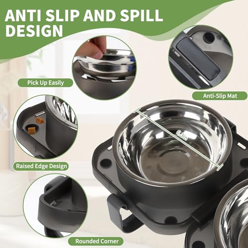 Elevated Dog Bowls, Stainless Steel Raised Dog Bowl with No Spill Dogs Food & Water Bowl for Small Medium Breed, Neater Dogs Feeding Station Non-Slip Water Bowls Set of 2 with Stand for Pet - size: Set of 2 - B
