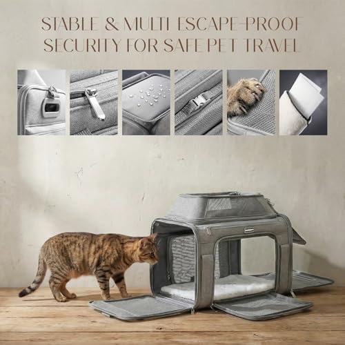 Top-Expandable Pet Carrier with Treat & Pet Window,17x11x9.5 Inch Alaska Hawaiian Airline Approved,Soft-Sided Dog Carrier for Small Dogs and Cats,Travel Cat Carrier with Locking Safety Zippers,Grey - color: Grey, size: 17.0"L x 11.0"W x 9.5"H
