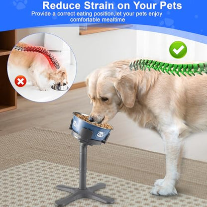 Dog Bowls,Elevated Adjustable Dog Bowl Stand with 3 Heights & Tilted Feeding Design, Raised Stand Compatible with Medium & Large Breeds(with Bowl) Grey - size: G -Dog Food Stand Grey