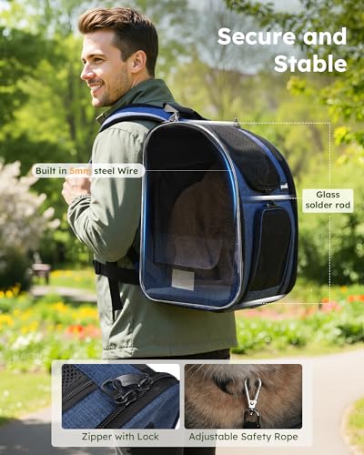 pecute Cat Carrier Backpack Expandable, Cat Backpack with Breathable Window - color: Blue, size: 12.6"L x 10.2"W x 16.5"H