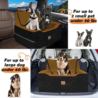 Large Dog Car Seat for Back Seat – Removable Dog Booster Seat & Washable Pet Car Seat for Medium & 2 Small Dogs up to 60lbs – Safety Straps & Storage Pocket – Travel & Home Use (Black/Brown) - color: Medium-Black/Brown
