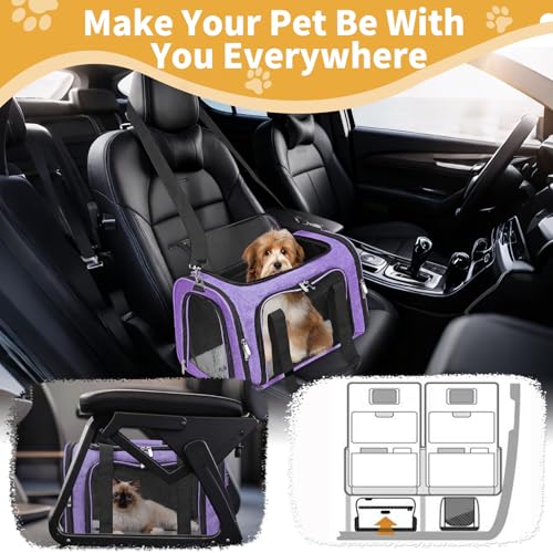 Soft-Sided Cat/Dog/Pet Carrier, Collapsible Pets Travel Carriers for Big Cats/Small Dogs with Shoulder Strap & Removable Mat, Mesh Puppy Carry Bag, Up to 16 Lbs, TSA Airline Approved(Purple) - color: Purple, size: 17"L x 11"W x 11"H