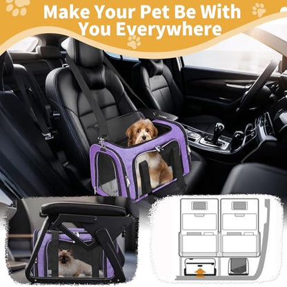 Soft-Sided Cat/Dog/Pet Carrier, Collapsible Pets Travel Carriers for Big Cats/Small Dogs with Shoulder Strap & Removable Mat, Mesh Puppy Carry Bag, Up to 25 Lbs(Purple) - color: Purple, size: 20"L x 13"W x 13"H