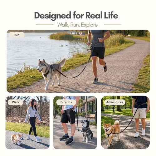Hands-Free Waterproof Dog Leash, Adjustable Waist & Crossbody Dog Leash for Running, Walking & Hiking (Black, 8 FT) - color: Black, size: 8 FT