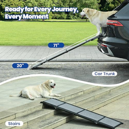 Dog Ramp for Car, Pawlify 71" x 20" Dog Ramps for Large Dogs with Anti-Pinch Handle and Anti-Slip Rug Surface, Folding Dog Ramp Up to 250LBS, Portable Dogs Car Ramp for SUV, Trucks - size: 71"L x 20"W
