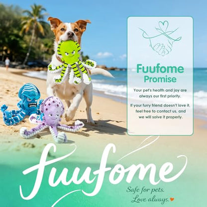 Fuufome Octopus Dog Chew Toys, 3 Pack No Stuffing Squeaky Interactive Crinkle Plush Toy for Puppy Small Medium Large Dogs, Toss & Fetch, Keep Dogs Busy
