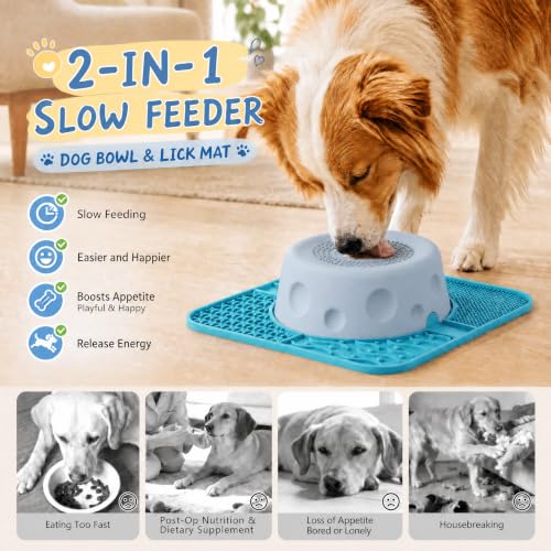 Dog Lick Bowl with Rolling Ball, 500ml Dog Lick Bowl | 2-in-1 lick mat and bowl for liquid treats and yogurt. Anti-slip suction base, food-grade silicone. All dog sizes